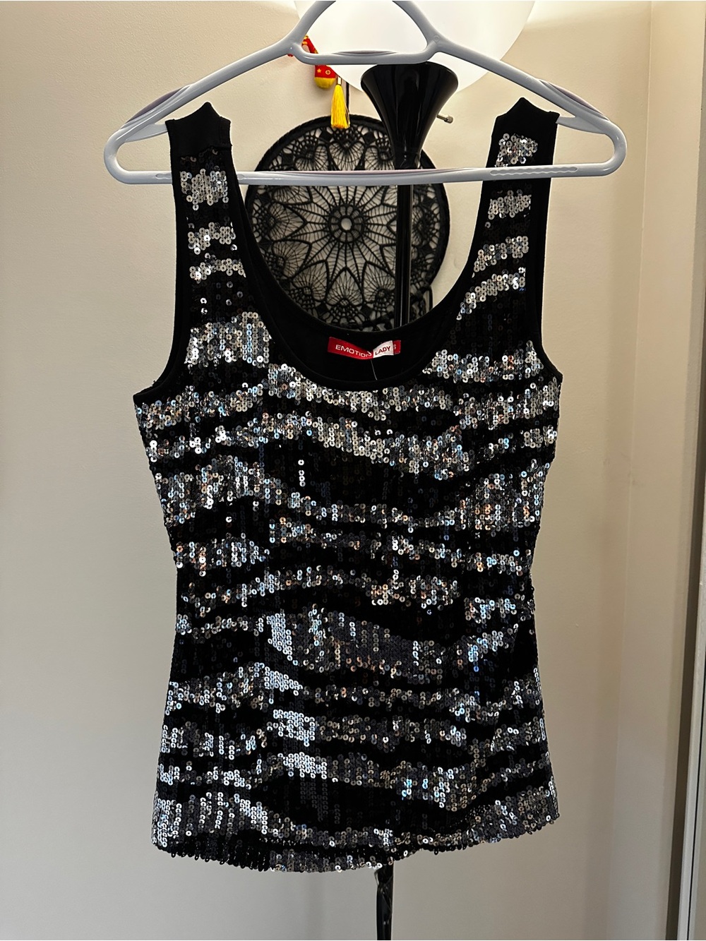 Black and Silver Zebra Sequin Tank Top
